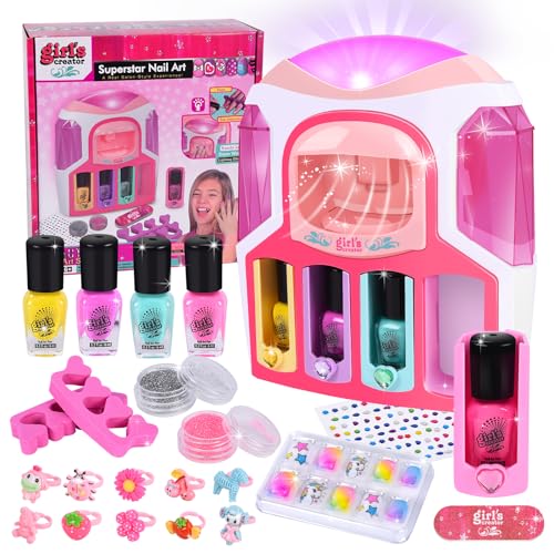 FORMIZON Kinder Nagellack Set für Mädchen, Nagellack Kinder Set mit 2 in 1 Nageltrockner, Nagellack, DIY-Aufkleber, Glitzerpulver, Ringe, Nagelstudio Weihnachtsgeschenk für Mädchen im Alter von 6-12 von FORMIZON