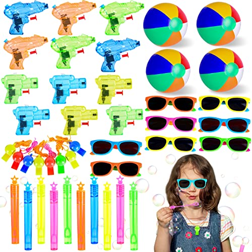 FORMIZON Kindergeburtstag Mitgebsel Sommer, 42 Pcs Party Favor Spielzeug, Give Aways Kleinspielzeug, Klein Wasserspritzpistole Seifenblasen Gastgeschenk Partybeutelfüller von FORMIZON