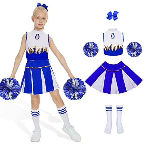 FORMIZON Kinderkostüm Cheerleader, Cheerleader Kostüm Kinder, Cheerleading Kleid Cheer Uniformen mit Pompons, Socken und Haarzubehör, Kinder Cheer Outfit Karneval Kostüm für 8-13 Jahre von FORMIZON