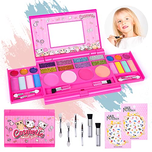 FORMIZON Kinderschminke Set Mädchen, Waschbar Make up mit 2 Pcs Meerjungfrau Nagelaufkleber, Kinder schminke Set Mädchen, Makeup Rollenspiel Spielzeug Makeup Palette, Geschenk Spielzeug Mädchen von FORMIZON