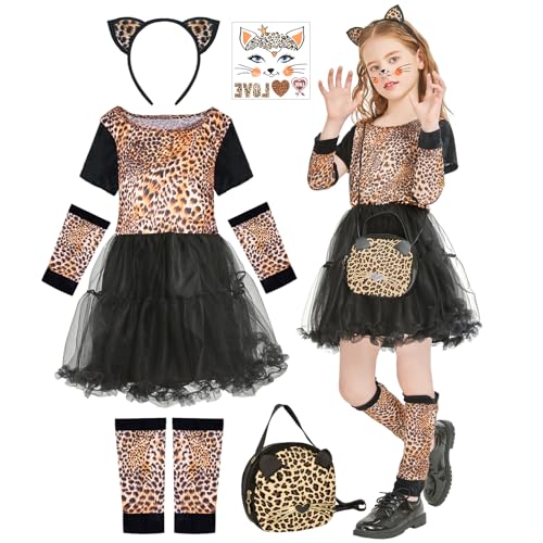 FORMIZON Leoparden Kostüm Kinder, Karneval Kostüm Mädchen, Leopard Rock Kinder, Leopard Verkleiden Faschingskostüme, Tier Kostüm Mädchen Tütü, Cosplay Jaguar für Fasching Karneval Kostüm Party (140) von FORMIZON