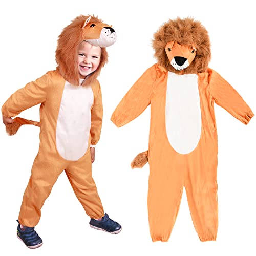 FORMIZON Löwen Kostüm für Kinder, Gelb Löwenkostüm Kinder mit Löwen Onesie, Kapuze mit Löwenmähne, Karneval Kostüm für Jungen Mädchen, Kleinkinder Tierkostüm für Fasching, Mottoparty Karneval (100CM) von FORMIZON