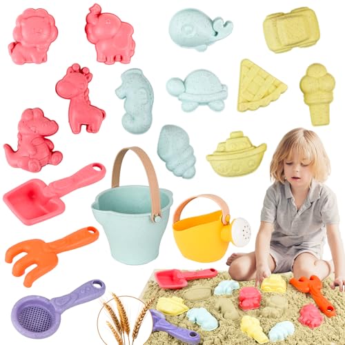 FORMIZON Strandspielzeug für Kinder, 17 Stück Sandspielzeug Set mit Eimer, Sandkasten Strand Sandspielzeug, Schaufel, Rechen, Löffel und 12 Sandförmchen, Strand Outdoor Spiele für Jungen Mädchen von FORMIZON