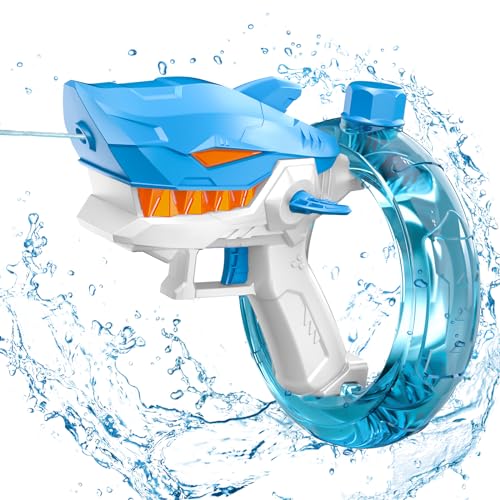 FORMIZON Wasserpistole Elektrisch, Automatische Wasserpistole mit 300ML Kapazität, Wasserspritzpistole mit Haifischform und Ringwasserbehälter, Wasserpistole Spielzeug für Jungen Mädchen (Blau) von FORMIZON