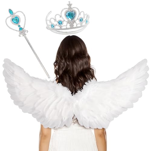 Engelsflügel Weiß, FORYNXHWIN Engelsflügel mit Heiligenschein und Zauberstab, Engel Flügel Kostüm Damen, Feen Kostüm Erwachsene für Halloween Party Ball Erntedankfest Weihnachten Ostern Cosplay von FORYNXHWIN