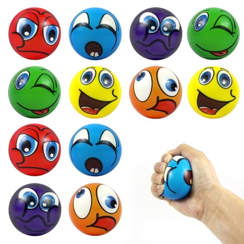 FORYNXHWIN 12 Stück Stressbälle, Squishy Anti Stress Bälle, Antistressball, Knautschball für Angst Abbauen und Beruhigung, lustige Gesichter Softball Sortiert, Spielzeug Ball für Kinder Erwachsene von FORYNXHWIN