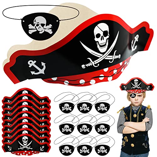 FORYNXHWIN Piraten Kindergeburtstag Set, 10pcs Piratenhut 10pcs Pirat Filz Augenklappe, Piraten Zubehör, Piratenkapitän Hut Augenmask für Ostern Halloween Weihnachten ﻿ Maskerade Piratenparty von FORYNXHWIN