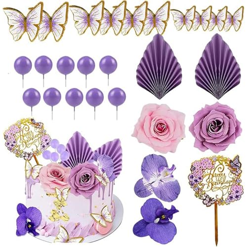 FOSDICK 27 PCS Boho Tortendeko Blumen, Happy Birthday Tortendeko, Kunstblumen Violett Kugeln Torten Deko, Kuchen Deko Set,Cake Topper, Tortenaufsatz für Baby Shower Hochzeit Geburtstag Party (Violett) FOSDICK 27 PCS Boho Tortendeko Blumen, Happy Birthday Tortendeko, Kunstblumen Violett Kugeln Torten Deko, Kuchen Deko Set,Cake Topper, Tortenaufsatz für Baby Shower Hochzeit Geburtstag Party (Violett) von FOSDICK