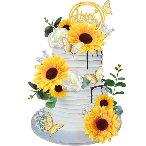 FOSDICK 28 PCS Tortendeko Sonnenblume, Happy Birthday Tortendeko, Kunstblumen Schmetterling Torten Deko, Boho Kuchen Deko Set, Cake Topper für Babyparty Hochzeit Geburtstag Kommunion Taufe Party FOSDICK 28 PCS Tortendeko Sonnenblume, Happy Birthday Tortendeko, Kunstblumen Schmetterling Torten Deko, Boho Kuchen Deko Set, Cake Topper für Babyparty Hochzeit Geburtstag Kommunion Taufe Party von FOSDICK