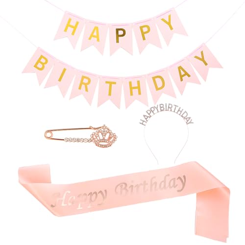 FOSDICK Geburtstagskrone Schärpe Geburtstag Set, Happy Birthday Krone & Schärpe, Happy Birthday Haarreif und Tiara, Brosche, Girlande Geburtstag für Mädchen Damen Geburtstag Deko Party Zubehör(Rosa) FOSDICK Geburtstagskrone Schärpe Geburtstag Set, Happy Birthday Krone & Schärpe, Happy Birthday Haarreif und Tiara, Brosche, Girlande Geburtstag für Mädchen Damen Geburtstag Deko Party Zubehör(Rosa) von FOSDICK