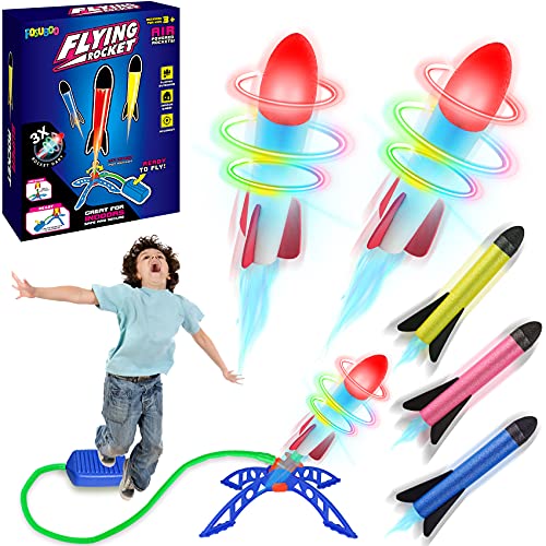 FOSUBOO Spielzeug Rakete Outdoor Spiele für Kinder, Kinderspielzeug Raketen Luftdruck Gartenspiele, Geschenke für Jungen Mädchen (3 LED Rakete,3 Schaumstoff Rakete) von FOSUBOO