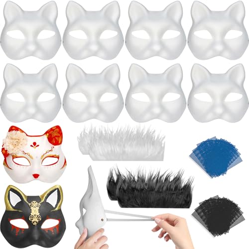 Therian-Masken-Set mit Fell und Augennetz, blanko, für Halloween, Tier-Halbmasken für Maskerade und Cosplay-Partys, 10 Stück von FOTN