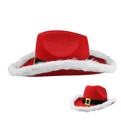 FOUNCY Weihnachtsmann-Cowboy-Hut | Weihnachts-Cowgirl-Mütze | Weihnachtsmann-Kostümzubehör, Anziehmütze, Cosplay-Requisite für Weihnachtskostüm-Partyzubehör, Halloween von FOUNCY
