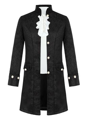 FOVER Herren Vintage Steampunk Jacke mit Rüschenhemd Mittelalter Hemd Viktorianischen Gehrock Uniform Set Piraten Cosplay Gothic Mantel Herren für Karneval Fasching Halloween FR045XL von FOVER