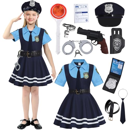 FOVER Kaninchen Polizei Kostüm Mädchen Polizistin Kostüm Kinder Polizeikostüm Judy Cosplay Uniform Karnevalskostüm mit Polizist Ausrüstung für Fasching Fastnacht FR068XL von FOVER