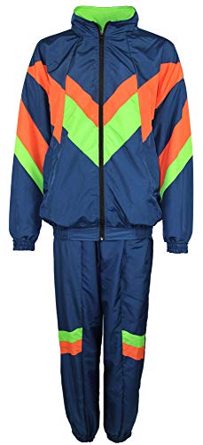 Foxxeo 80er Jahre Kostüm für Erwachsene Premium 80s Trainingsanzug Assianzug Assi - Herren Größe S-XXXXL - Fasching Karneval Anzug, Farbe blau orange grün, Größe: XL von Foxxeo