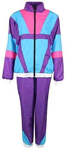 Foxxeo 80er Jahre Kostüm für Erwachsene Premium 80s Trainingsanzug Assianzug Assi - Herren Größe S-XXXXL - Fasching Karneval Anzug, Farbe lila türkis rosa, Größe: M von Foxxeo