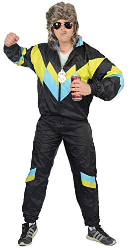 Foxxeo 80er Jahre Kostüm für Erwachsene Premium 80s Trainingsanzug Assianzug Assi - Herren Größe S-XXXXL - Fasching Karneval Anzug, Farbe schwarz gelb babyblau, Größe: M von Foxxeo