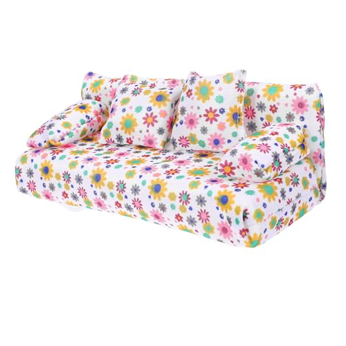 FOYTOKI Puppenhausmöbel Puppenstubenmöbel Miniatur Sofa Modell Für Puppenhaus 1 Set Dekoratives Mini Öbel Mit Kissen Kreatives Design Für Mini House Decor Ideal Für Puppenhaus Einrichtung von FOYTOKI