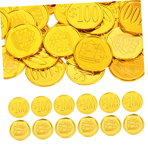 FOYTOKI 100St 100 Piratenmünzen für Kinder Spiel Piratenzubehör Simulationsschatz Toys jucarii pentru copii Kid Toys Foto-Requisite Requisiten für gefälschte Münzen Plastik Golden von FOYTOKI