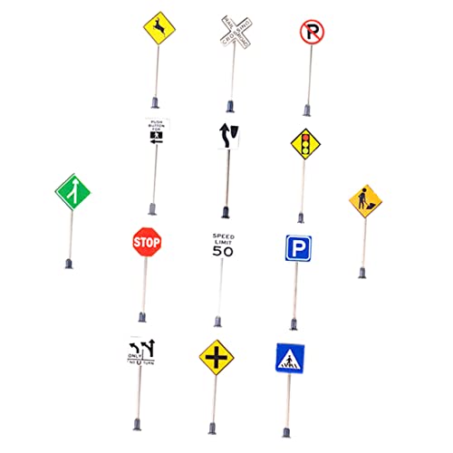 FOYTOKI 14 Stück Mikro Landschaftszubehör Mini Straßenschilder Abs Verkehrsschilder Sandtisch Straßensperrenschilder Verkehrsmodell Miniatur Verkehrsbarrikade Schild Abs Plus von FOYTOKI