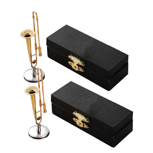 FOYTOKI 2 Sätze Miniature Posaune Teilig mit Schwarzem Etui und Ständer Detailgetreues Mini Musikinstrument für Büro Reise Sammler und Puppenhaus Dekoration FOYTOKI 2 Sätze Miniature Posaune Teilig mit Schwarzem Etui und Ständer Detailgetreues Mini Musikinstrument für Büro Reise Sammler und Puppenhaus Dekoration von FOYTOKI