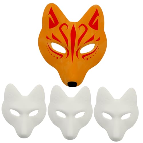 FOYTOKI 4 Stück Fuchs Maske Augenmaske Fuchs leere Maske unbemalte, schlichte Katzenmasken -Fuchs-Maske Fuchsmaske halloween maske Maskerade Zubehör Party leere Masken Pu Weiß von FOYTOKI