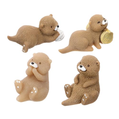 FOYTOKI 4 Stück Miniatur-Otter-Figuren, Mini-Otter-Tiere, Puppen-kuchenaufsätze, Otter-Figuren-Sammlung, Spielset, Feengarten, Miniatur-bastelarbeiten, Ornament, von FOYTOKI