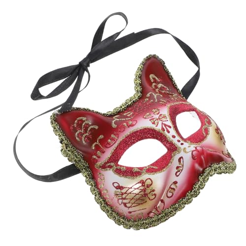 FOYTOKI Maske Katze Maskerade Halloween Cosplay Dekorativer Katzenkopf Partyzubehör Partybevorzugung Partyzubehör Roter Kunststoff von FOYTOKI