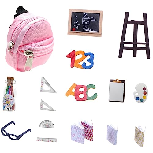 FOYTOKI 1 Satz Puppenrucksack Miniatur Schreibwaren Set Für Puppen Mini Bücher Und Zubehör Für Puppenhaus Perfekt Für Kreative Spielideen Und Puppenzubehör von FOYTOKI