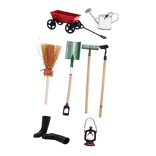 FOYTOKI Garten Gartenwerkzeug Set 9 Teile Gartendekorationen Für Mikrolandschaften Gartenwagen Gießkanne Und Zubehör Für Puppenhaus Und Terrarium Garten Werkzeug von FOYTOKI