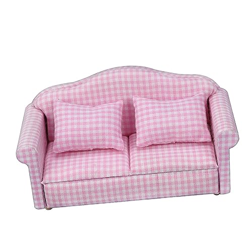 FOYTOKI Miniatur Sofa Für Puppenhaus 1 Set Puppenhaus öbel Mit Kissen Karomuster Ideal Für Kinderzimmer Und Sammlung Puppenhaus Einrichtung von FOYTOKI