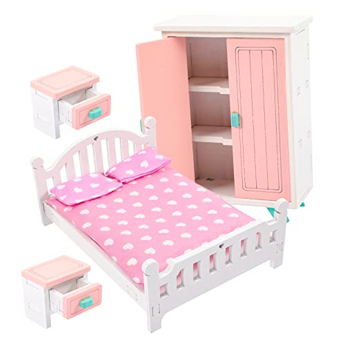 FOYTOKI Miniaturmöbel Set Für Puppenhaus Enthält Miniaturschrank Bett Und Nachttisch Perfekte Hausdekoration Für Kreative Miniaturwelten Ideal Für Kinder Ab 3 Jahren von FOYTOKI