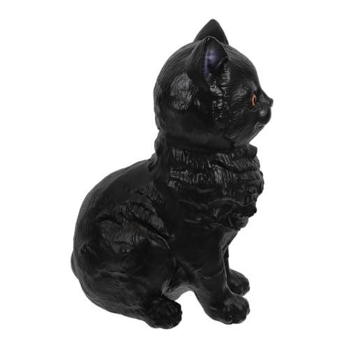 FOYTOKI Schwarzes Katzenspielzeug Ausgestopftes Katzenmodell Desktop-Dekoration Cartoon-kätzchen-Handwerk Lebensechte Katzenfigur Desktop-katzenverzierung Kätzchenfigur Black Weiches Gummi von FOYTOKI