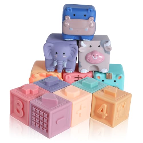 FOYTOKI Spielzeug Bauchlage Baby Weiche Bauklötze Für Kleinkinder Gummiblocks Für Babys Tier Und Zahlenmotiven Für Die Frühkindliche Entwicklung Mit Praktischer Aufbewahrungstasche Klötzchenspielzeug von FOYTOKI