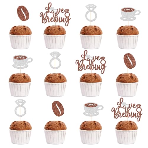 Love is Brewing Cupcake-Topper für Brautpartys, Kaffee-Brautpartys, Party-Dekorationen, "Love is Brewing" Brautparty, Party-Dekoration, 24 Stück von FOZEE