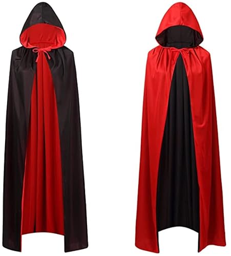 FQUVSP Unisex Umhang mit Kapuze, Umhang Schwarz Rot Cape Dracula Umhang Halloween Umhänge Mittelalter Vampir Kostüm Erwachsene Kinder Herren Damen (120CM) von FQUVSP