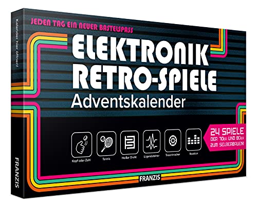 FRANZIS 67150 - Elektronik Retro Spiele Adventskalender, 24 Spiele der 70er und 80er zum Selberbauen, inkl. 28-seitigem Begleitbuch, ohne Löten von Franzis