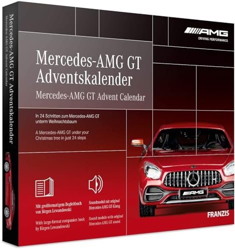 FRANZIS 67103 - Mercedes-AMG GT Adventskalender, Metall Modellbausatz im Maßstab 1:43, inkl. Soundmodul und 52-seitigem Begleitbuch von Franzis