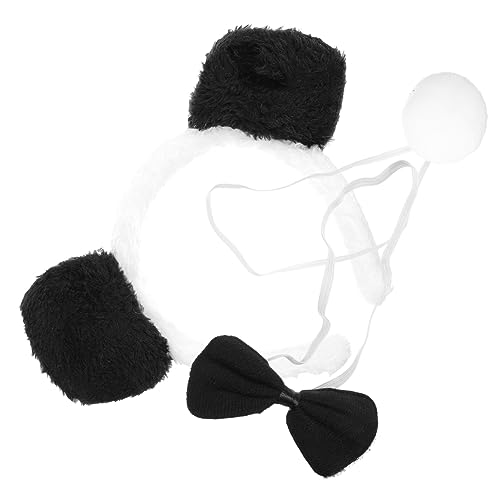 FRCOLOR 1 Satz Tierschwanz Kostüm Mit Tanzenden Schwänzen Panda Ohren Stirnband Tierkostüme Für Damen Krawatte Panda-ohr-stirnband Haarreifen Plüsch Fliege Cosplay Flanell Schmücken Kind von FRCOLOR