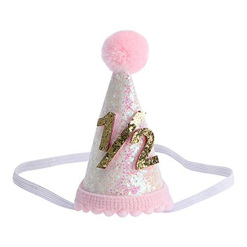 FRCOLOR 1stk Geburtstagsparty-hut Pailletten-hut-stirnband Kinderhüte Baby-mädchen-geburtstags-tiara Mädchenmütze Geburtstagshut Halber Geburtstag Geschenk Kunstleder Weiß Foto Kleinkind von FRCOLOR