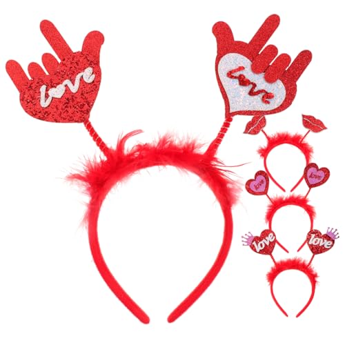 FRCOLOR 4 Stück liebe Stirnband rotes haarband Tanzparty Haarschmuck Valentinstag Haarband Stirnbänder Haarband mit Clips Kopfschmuck für valentinstag party kopfschmuck Plastik von FRCOLOR