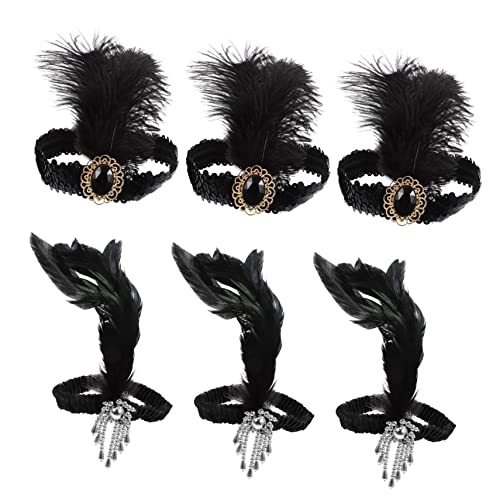 FRCOLOR 6St Feder Stirnband Kopfbedeckung Tüll-Handschuhe Flapper-Kopfstück Haarband-Requisite fasching haarschmuck faschings haarschmuck Party-Kopfschmuck Kostüm Haarschnitt Black von FRCOLOR