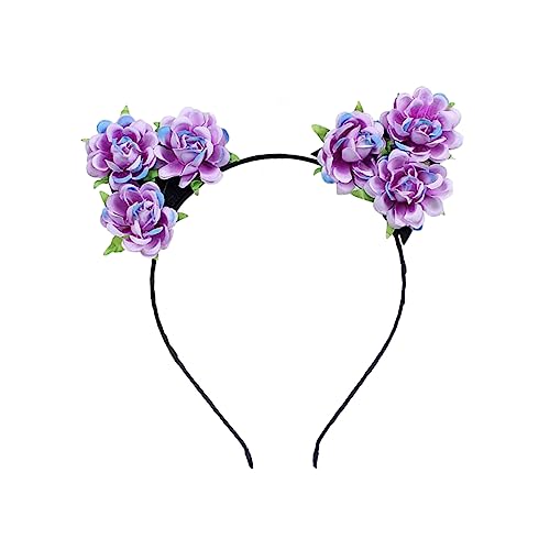 FRCOLOR Haarreifen blumenhaarklammer Katzenohren Haarreif Haarschmuck für Partys Katzenohren Haarband Haarschmuck für Cosplay Cosplay-Stirnband Blumenstirnband Violett von FRCOLOR