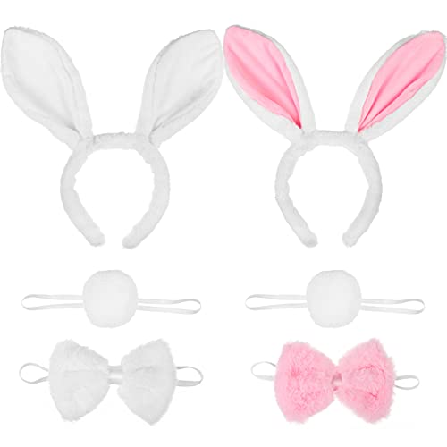 FRCOLOR Hasenohren Haarreif Bunny Ohren Haarreif Cosplay Kostüm Set Stirnband Fliege Cosplay Set für Kinder Erwachsene Karneval Party 6 Stück von FRCOLOR