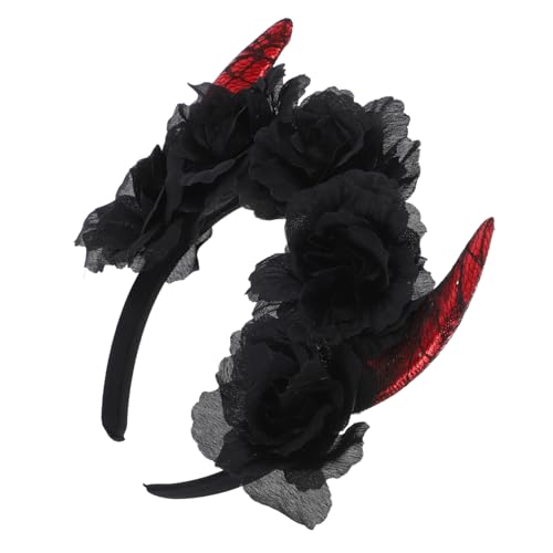 FRCOLOR Rosen Stirnband Teufelshörner Haarband Halloween Ausgefallenes Cosplay Haarband Dämonen Kopfschmuck Punk Dämonen Haarband Gothic Teufel Fuzzy Stirnbänder Gothic Stirnband von FRCOLOR