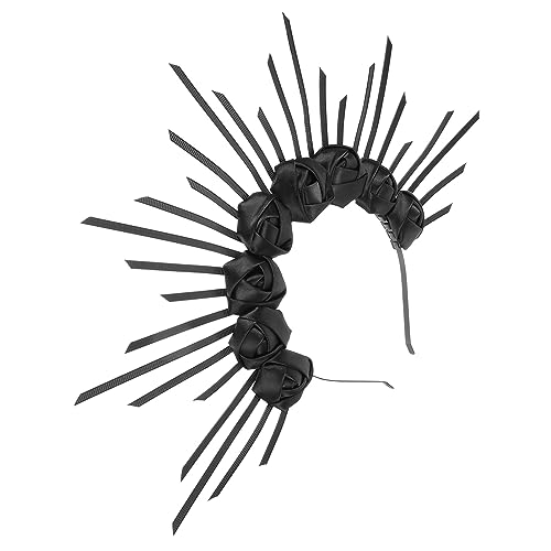 FRCOLOR Spike-Kronen-Stirnband wedding hair accessories festival kopfbedeckung гирлянда Brautjungfern Tiara-Krone Heiligenschein Spike-Kronen für Frauen Halloween-Kopfschmuck Stoff Black von FRCOLOR