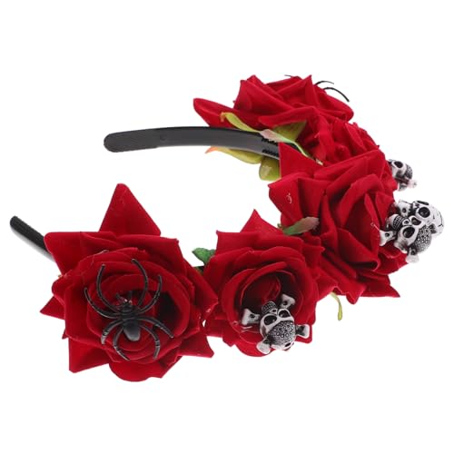 FRCOLOR Stirnband Tag Der Toten Kostüm Masken Halloween-spinnennetz Stirnbänder Gesicht -blumen-kopfschmuck Halloween-requisiten Cosplay-kopfschmuck -haarreifen Rot Stoff von FRCOLOR