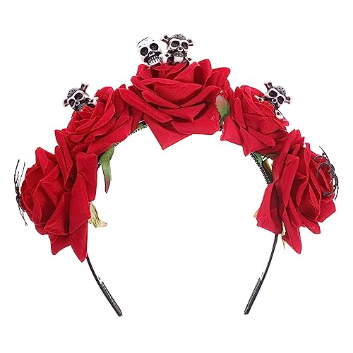 FRCOLOR Stirnband halloween haloween kostüme kosmetiktäschchen headscarf schlüpfeier damen stirnbänder Party-Stirnbänder Cosplay-Schädel-Kopfschmuck Blumenschädel-Stirnbänder Plastik rot von FRCOLOR