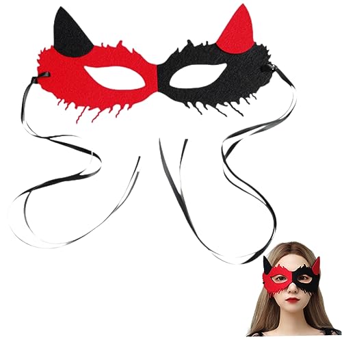 FRCOLOR Teufelsmasken Maskerade Mit Stock Dekorationen Rave-maske Weibliche Maske Partyfuchs Karnevalsmaske Für Frauen Maskerademasken Wolfsmasken Gesicht Maskerade-maske Für Filzstoff von FRCOLOR